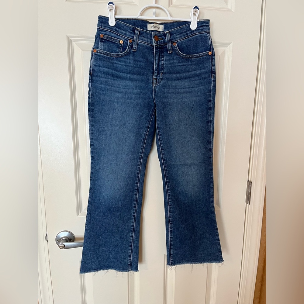 Madewell 26 petite kick out ankle flare jeans.